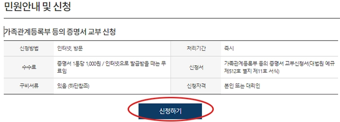 가족관계증명서 신청