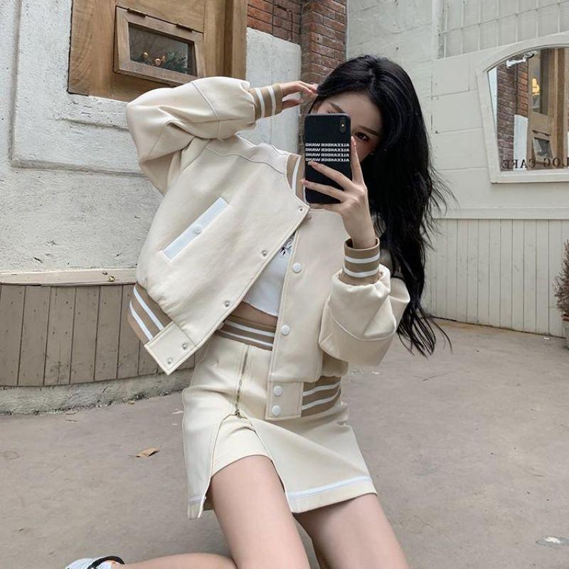 애니율 여성 봄 가을 야구점퍼 치마 세트 Y1077