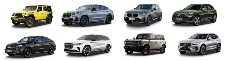 수입 중형 SUV 2열 승차감 비교(랭글러, X4, X3, Q5, GLC 300, 노틸러스, 브롱코, XC60)