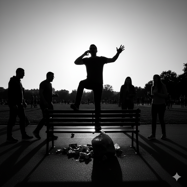 공공장소에서 무례하게 행동하는 사람의 실루엣