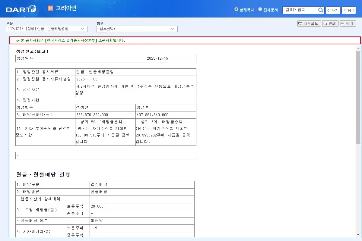 배당 공시 주요 내용