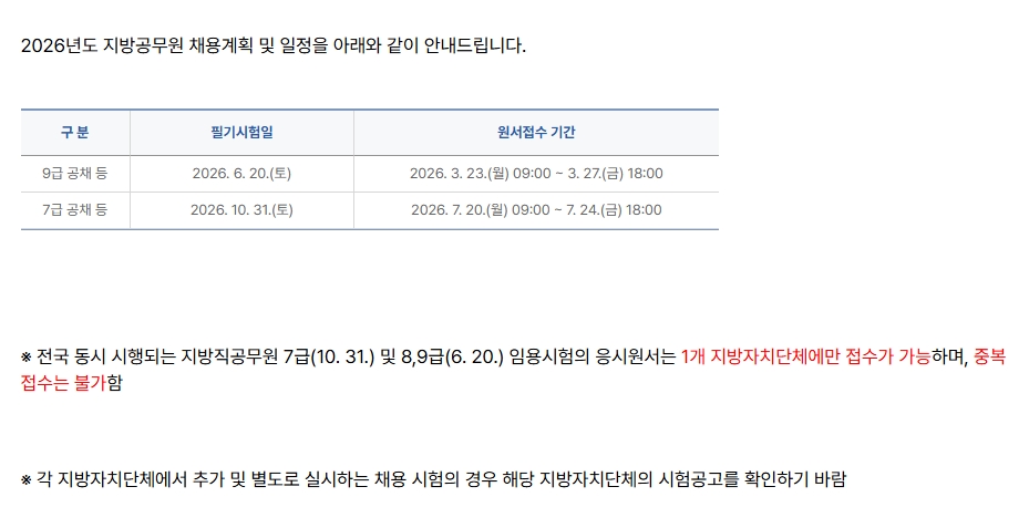 2026년도 지방공무원 채용계획