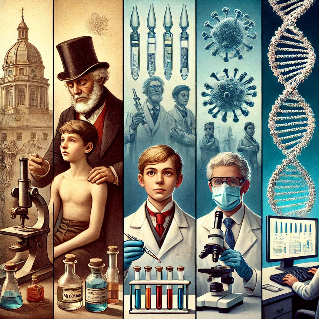 과거와 현재의 백신 기술 발전 관련 사진