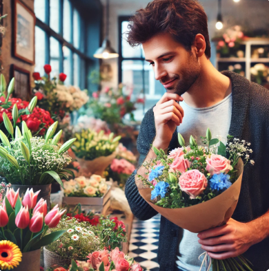 꽃집에서 꽃을 고르고 있는 남자의 모습 관련 사진