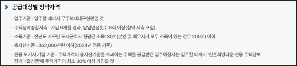 신혼희망타운 공급대상별 청약자격