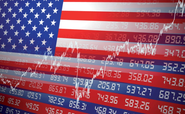 미국 성조기와 주식 시장 그래프의 합성 이미지로 미국 투자 관련 소개글의 대표 이미지