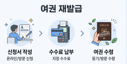 여권 재발급 절차를 아주 단순하게 설명하는 이미지