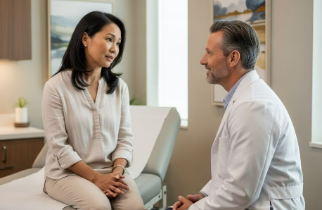 의사에게 진료 받는 여성