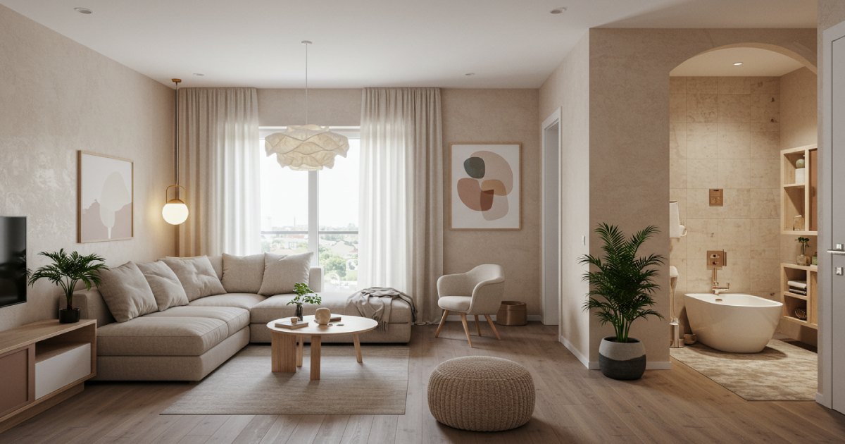 스마트 기술과 바이오필릭 디자인이 적용된 현대 아파트 인테리어