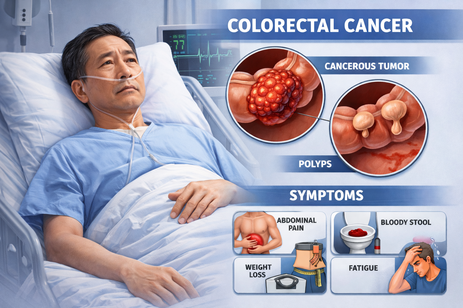 대장암으로 누워있는 환자 모습