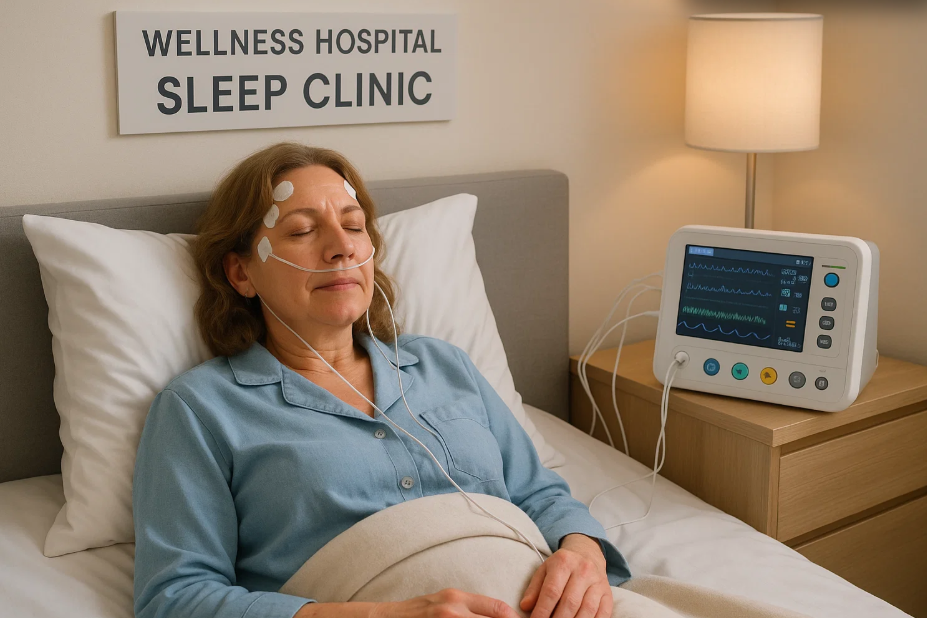 수면 클리닉을 받고 있는 중년 여성