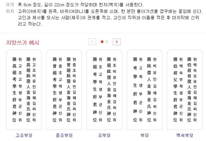 지방 종이 크기와 예시가 보이는 사진