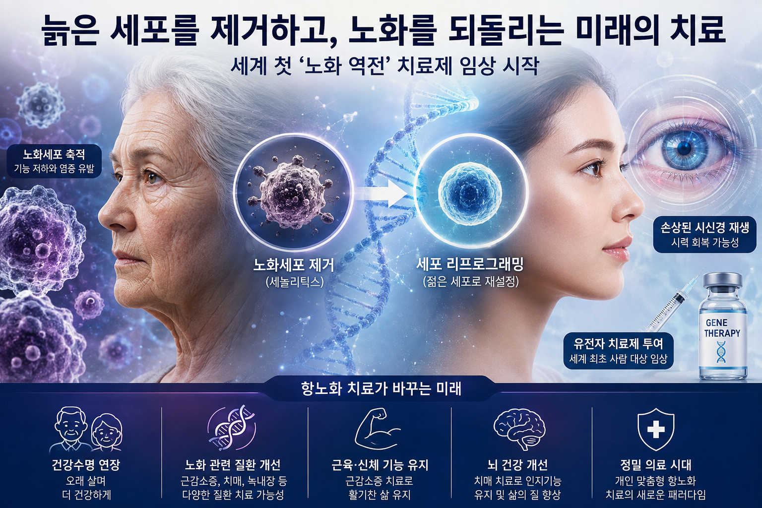 늙은세포를 제거하고 노화세포를 되돌리는 미래치료