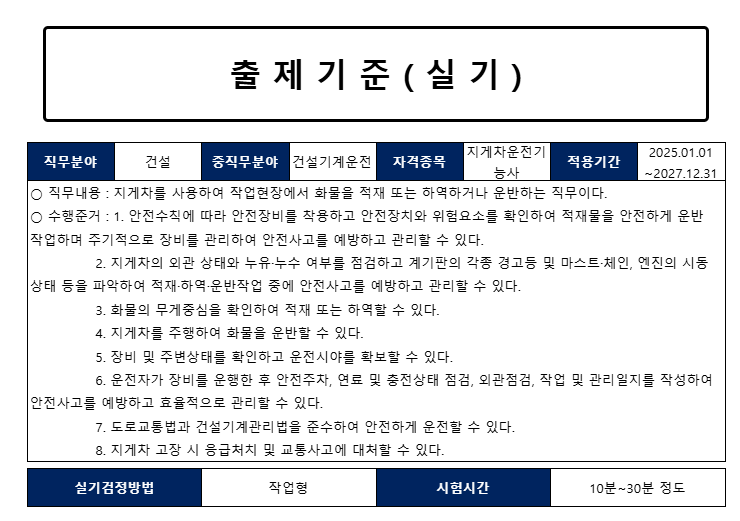 지게차운전기능사-실기-출제기준