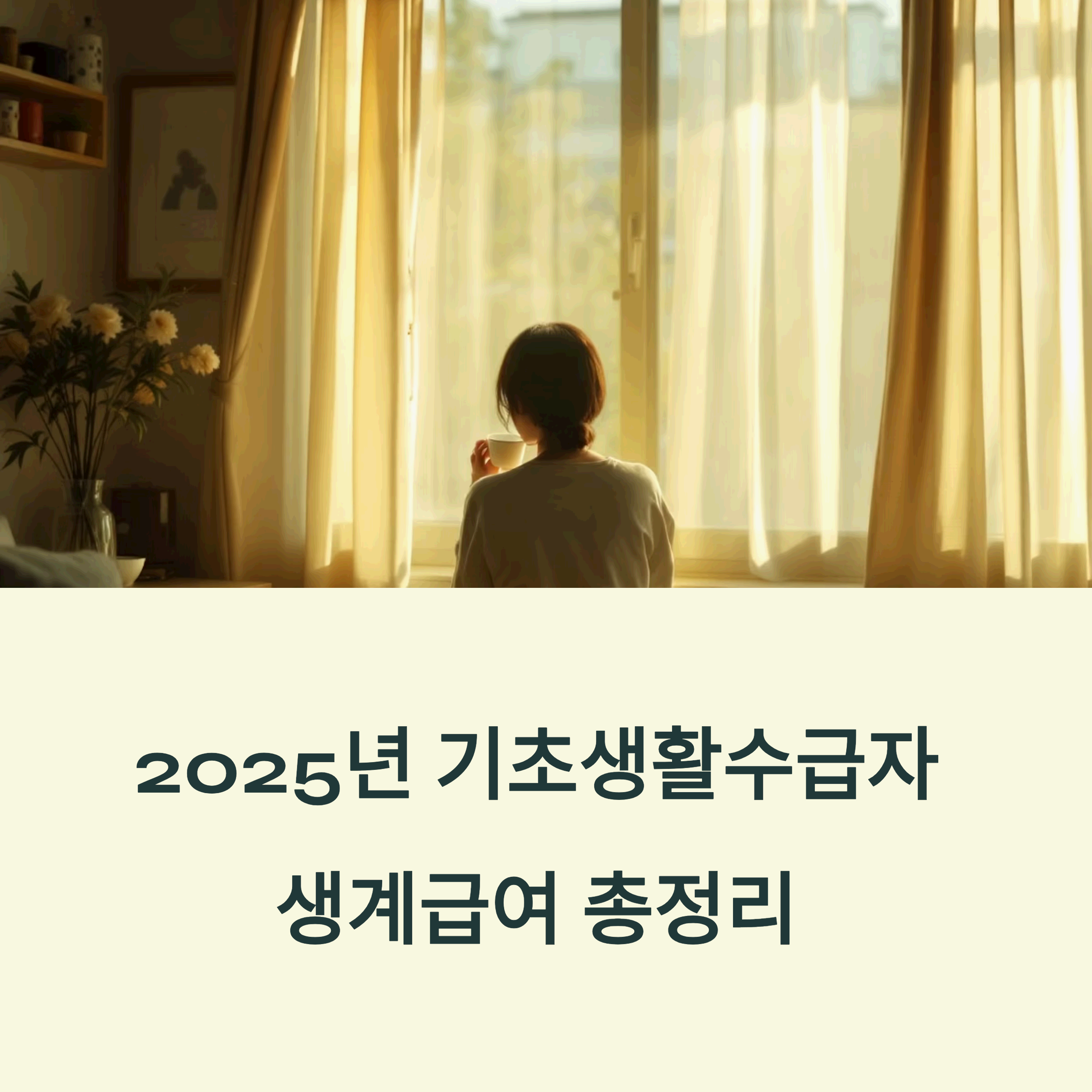 apartment interior with a person sitting by the window drinking tea