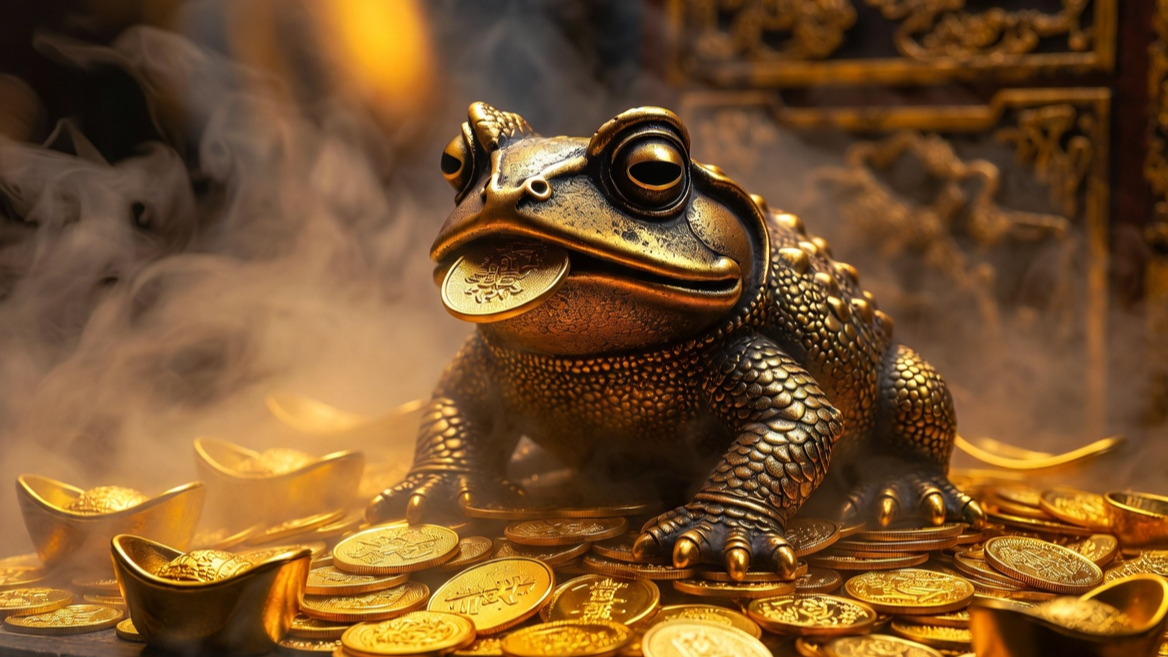 재복의 상징으로 여겨지는 금두꺼비(삼족섬) 조각상