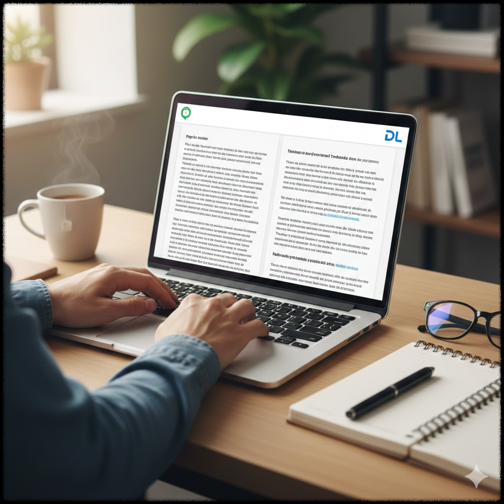 AI 도구로 문서를 번역하고 검토하는 작업 모습