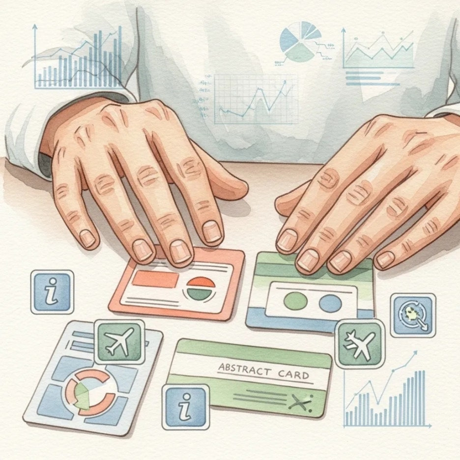 여러 트래블카드를 비교하며 선택하는 모습