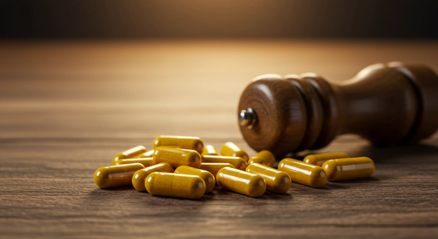 커큐민과 후추(피페린)가 함께 놓인 식탁