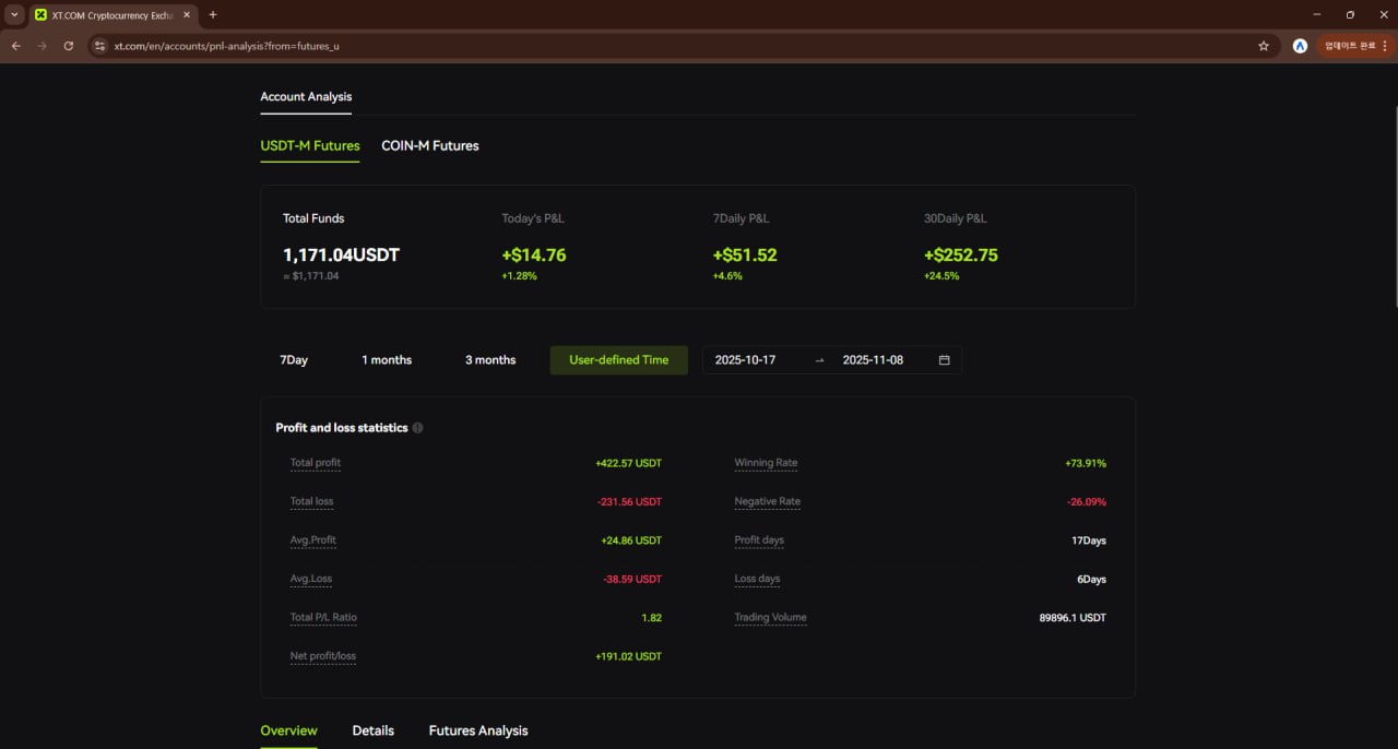 2025년 10월17일 ~ 11월8일 까지의 실제 거래 데이터