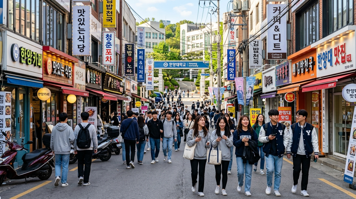 활기찬 행당동 대학가 거리