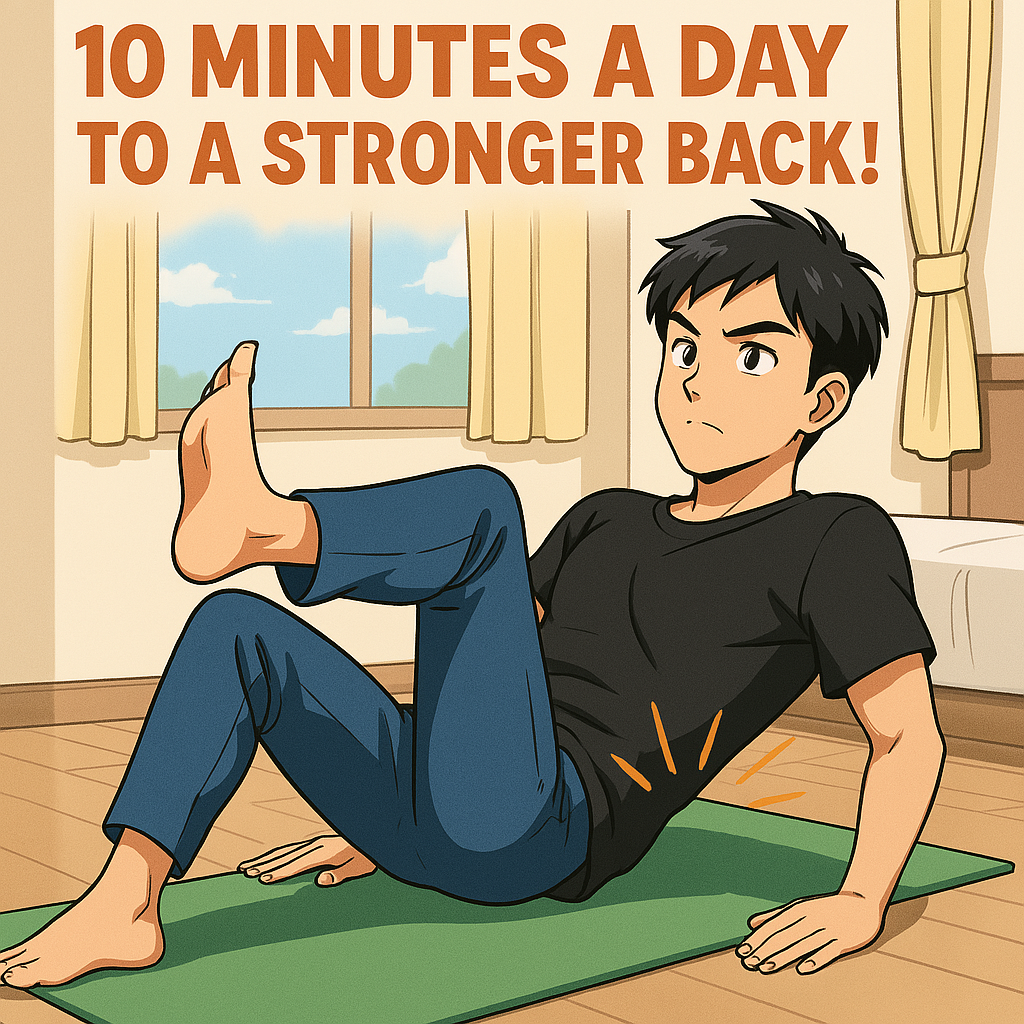 집에서 허리 근력 운동하고 있는 남성