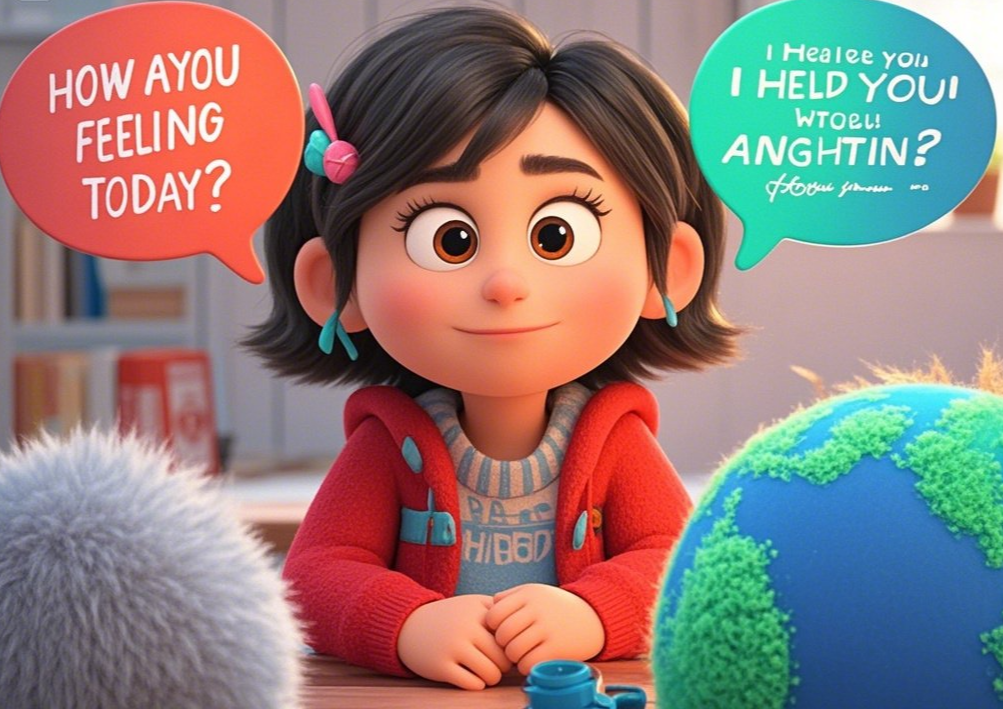 실전 공감형 질문 예시를 보여주는 말풍선 인포그래픽