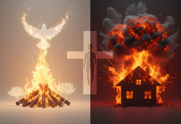 종교별 불/화재/폭발 꿈해몽: 기독교, 불교, 이슬람, 무속 4대 해석 완벽 비교 (🔥대길몽 vs 경고)