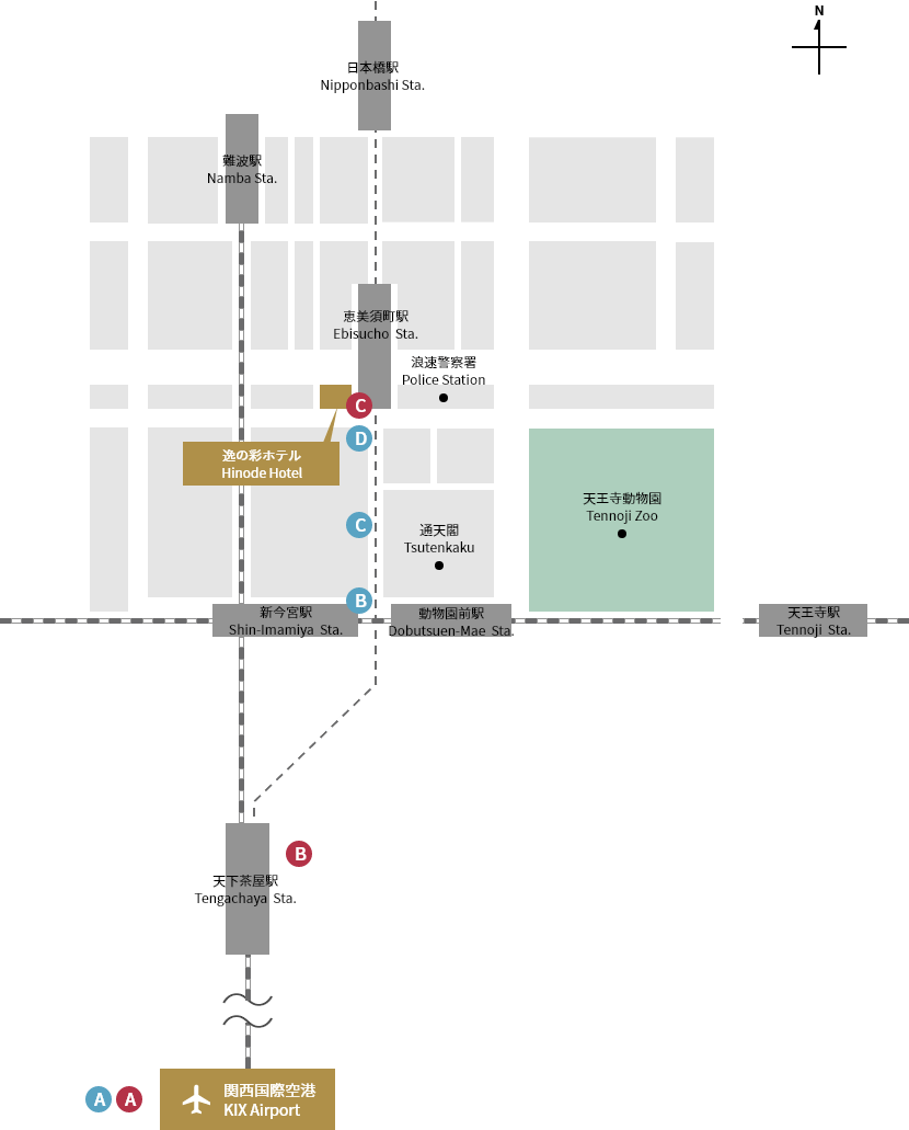 오사카 히노데 호텔 약도