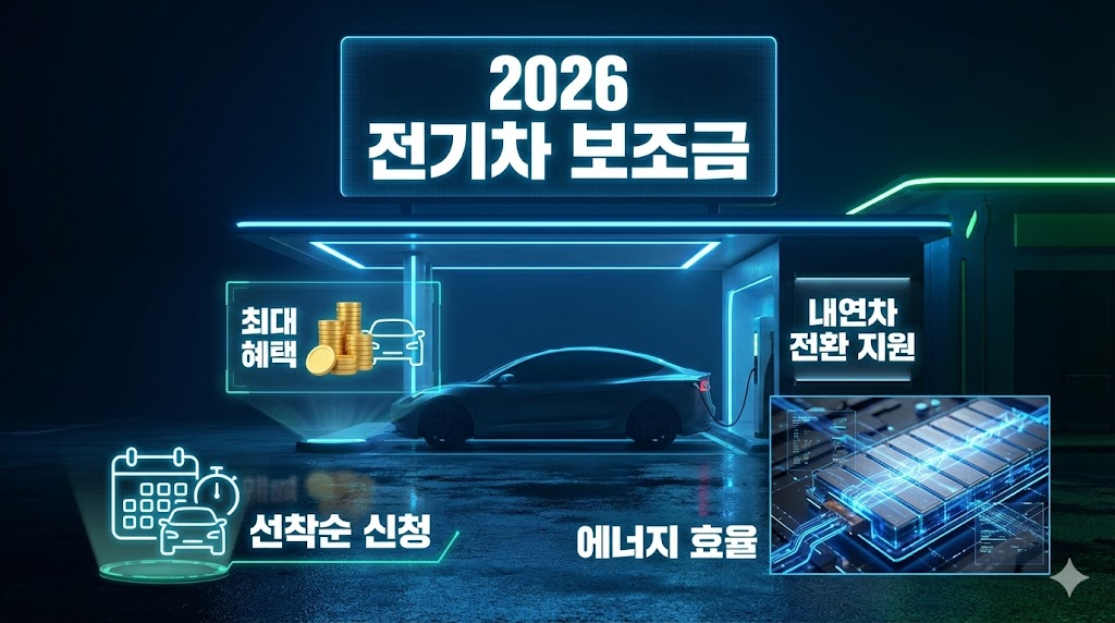 2026 전기차 보조금 안내 전광판이 있는 충전소