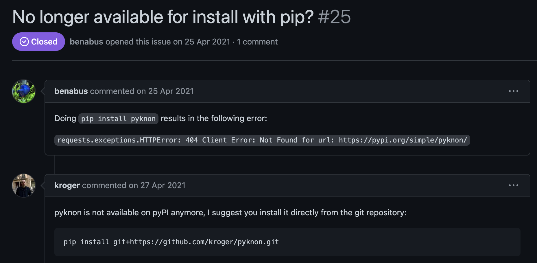 This is a picture of the creator&#39;s response to a direct download via GitHub.