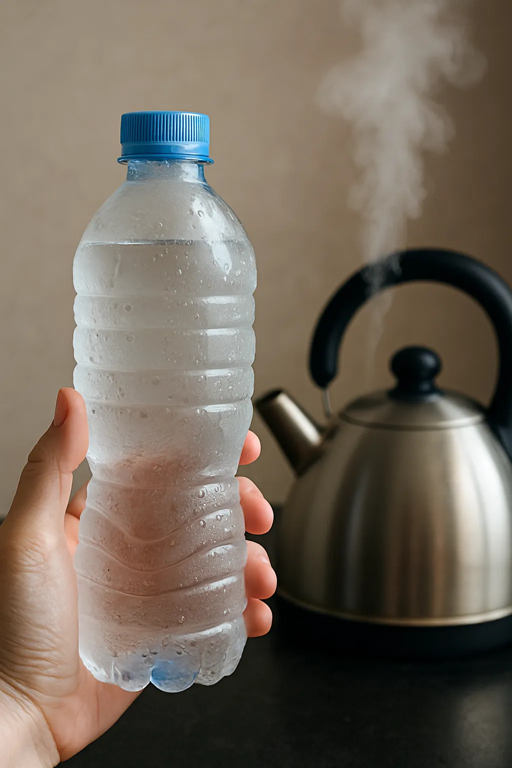 생수병에-뜨거운-물을-따르려는-장면을-연출한-위험한-상황의-사진