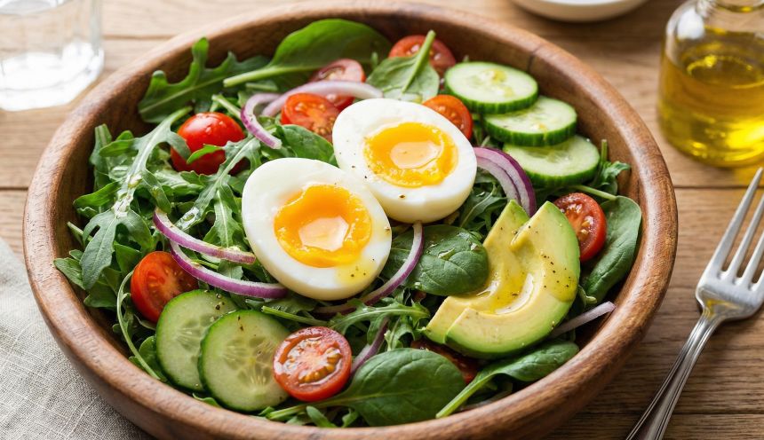 고지혈증 식단에 좋은 삶은 계란 샐러드와 아보카도