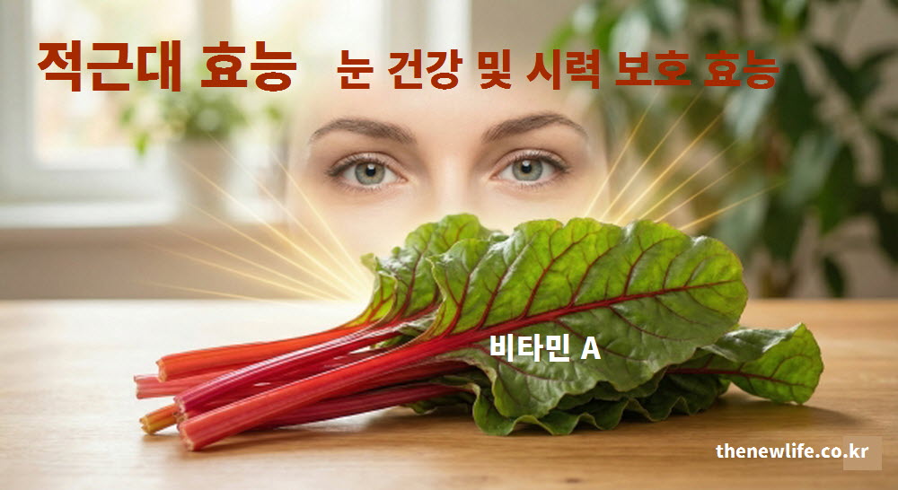 적근대의 비타민A 성분이 눈 건강과 시력 보호에 미치는 효능을 시각적으로 설명하는 인포그래픽 이미지