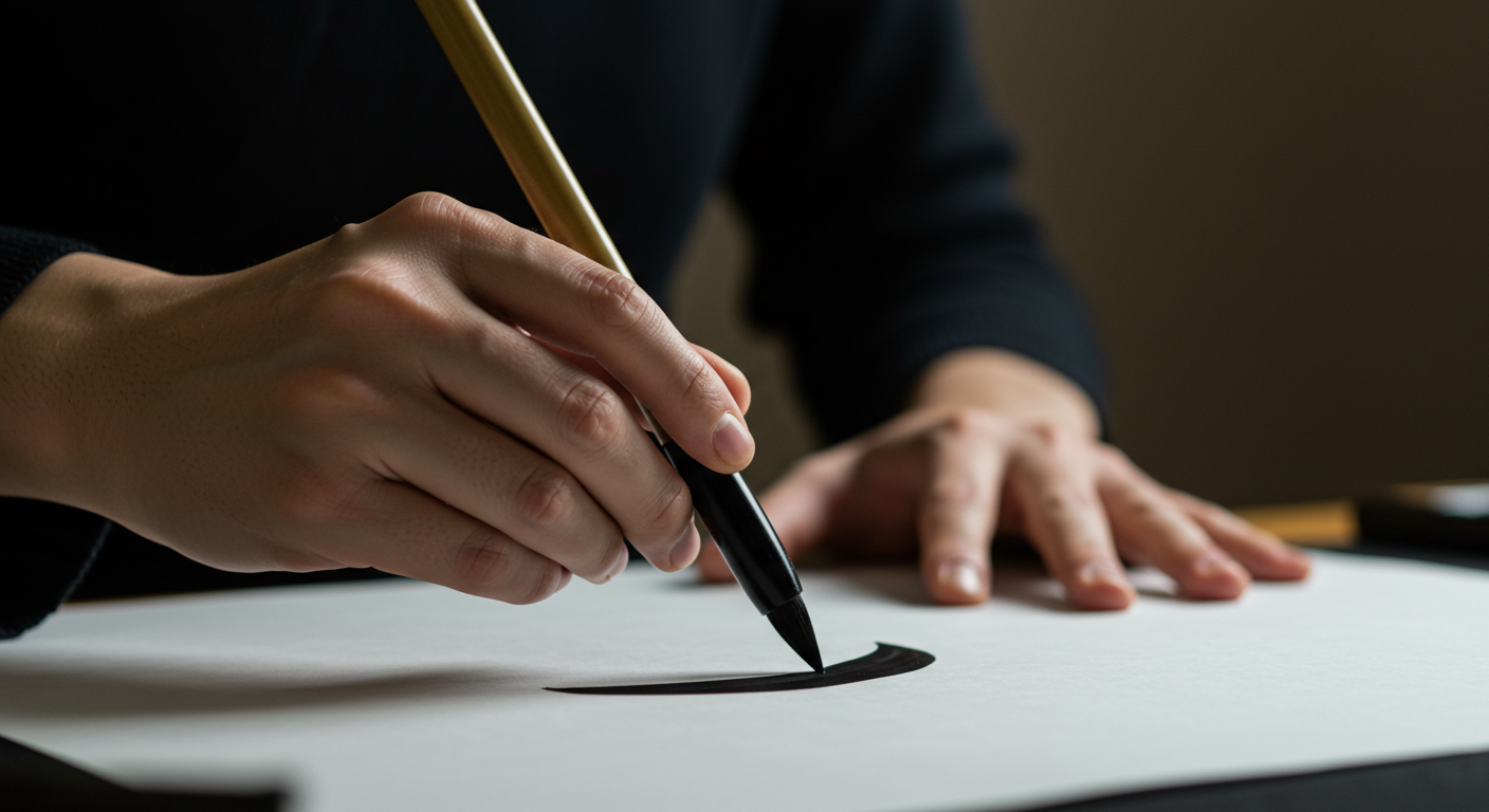 서예 붓을 잡고 집중하는 손