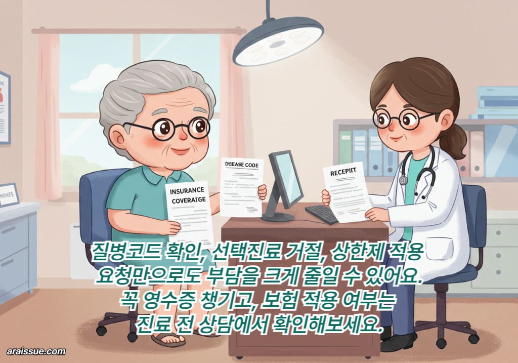 질병코드 확인, 선택진료 거절, 상한제 적용 요청만으로도 부담을 크게 줄일 수 있어요.