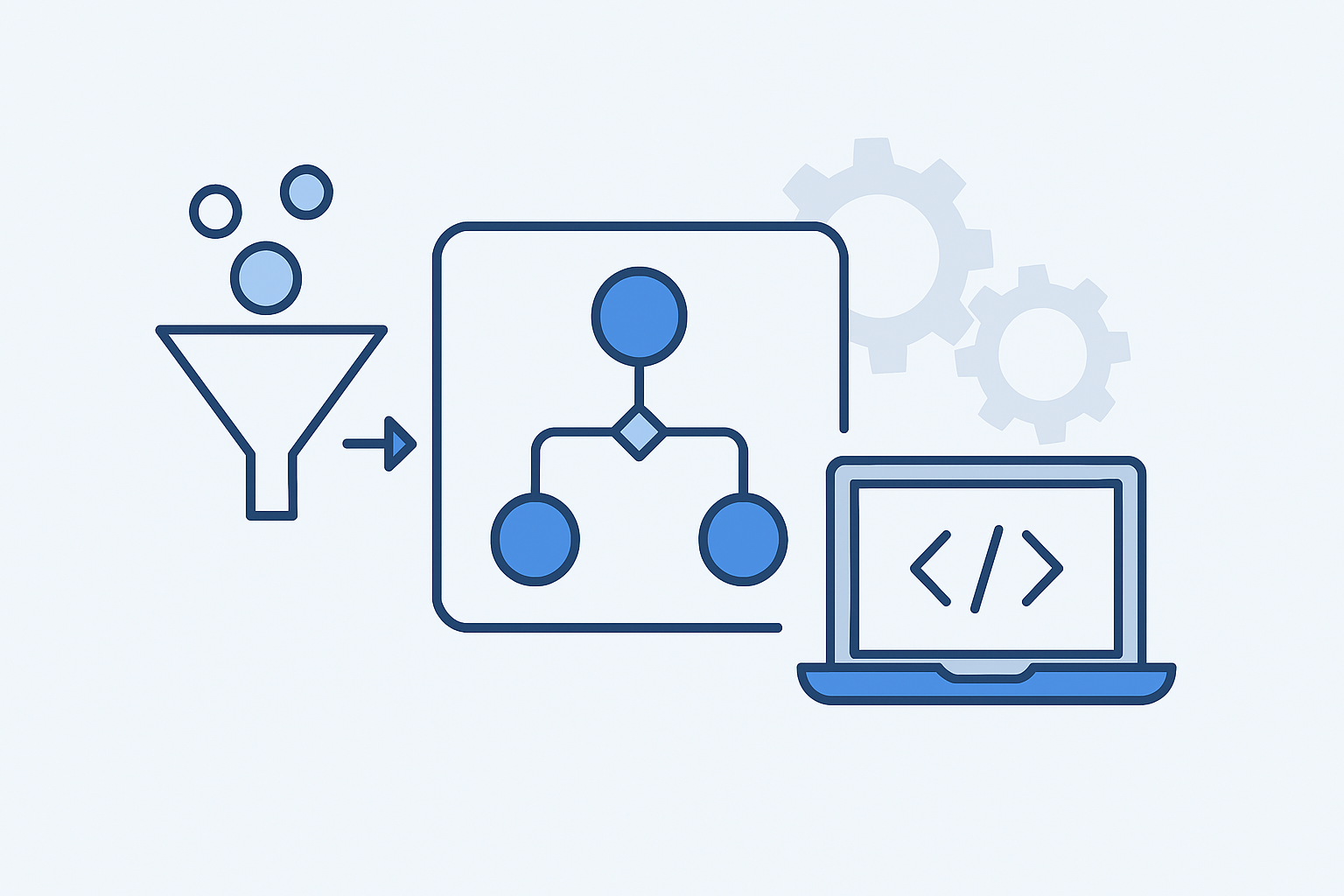데이터가 정제되어 구조화된 흐름으로 코드로 이어지는 전처리의 시각적 상징