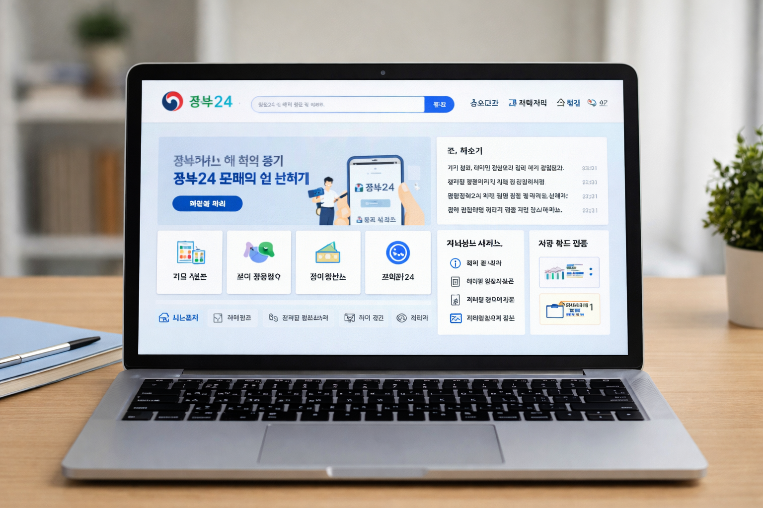 트북 화면에 정부24 사이트가 열려 있는 장면