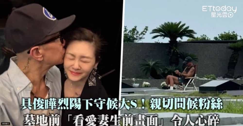 구준엽이 서희원에게 입맞추는 모습과 서희원 묘소를 지키는 장면을 담은 이미지. 대만 ET today 방송화면 캡쳐 모습