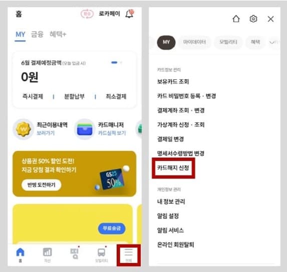 롯데카드앱에서-롯데카드해지하기