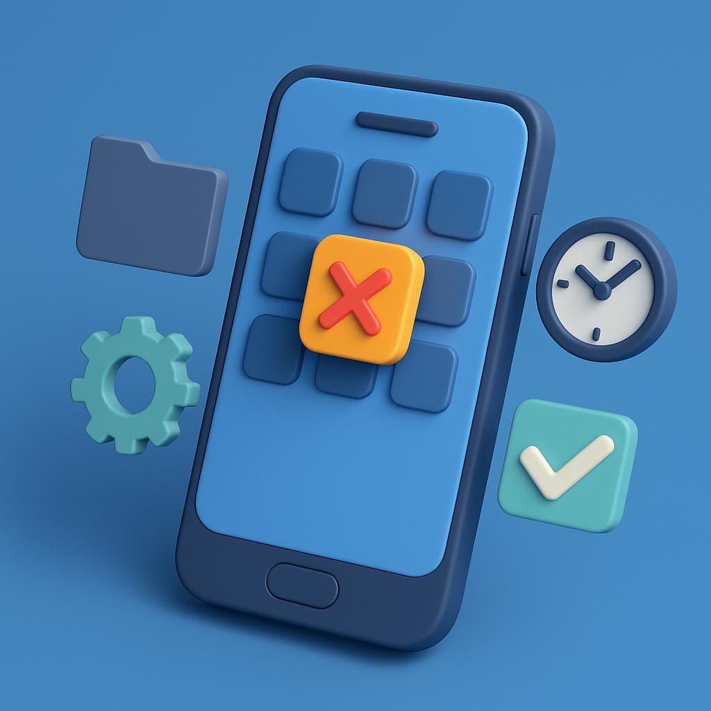 스마트폰 안에 'X'자 아이콘이 보이며, 디지털 미니멀리즘을 표현한다.