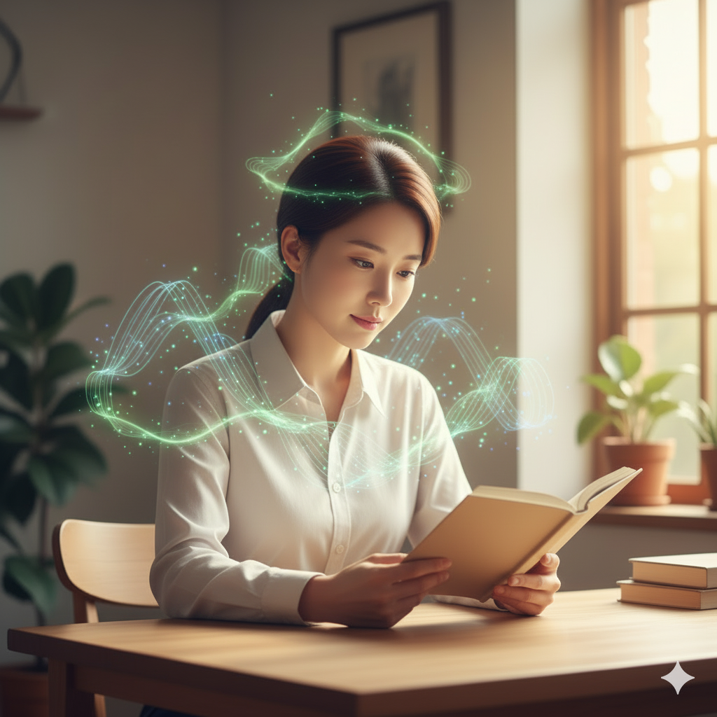 L-테아닌 섭취 후 알파파가 감도는 차분한 독서 시간