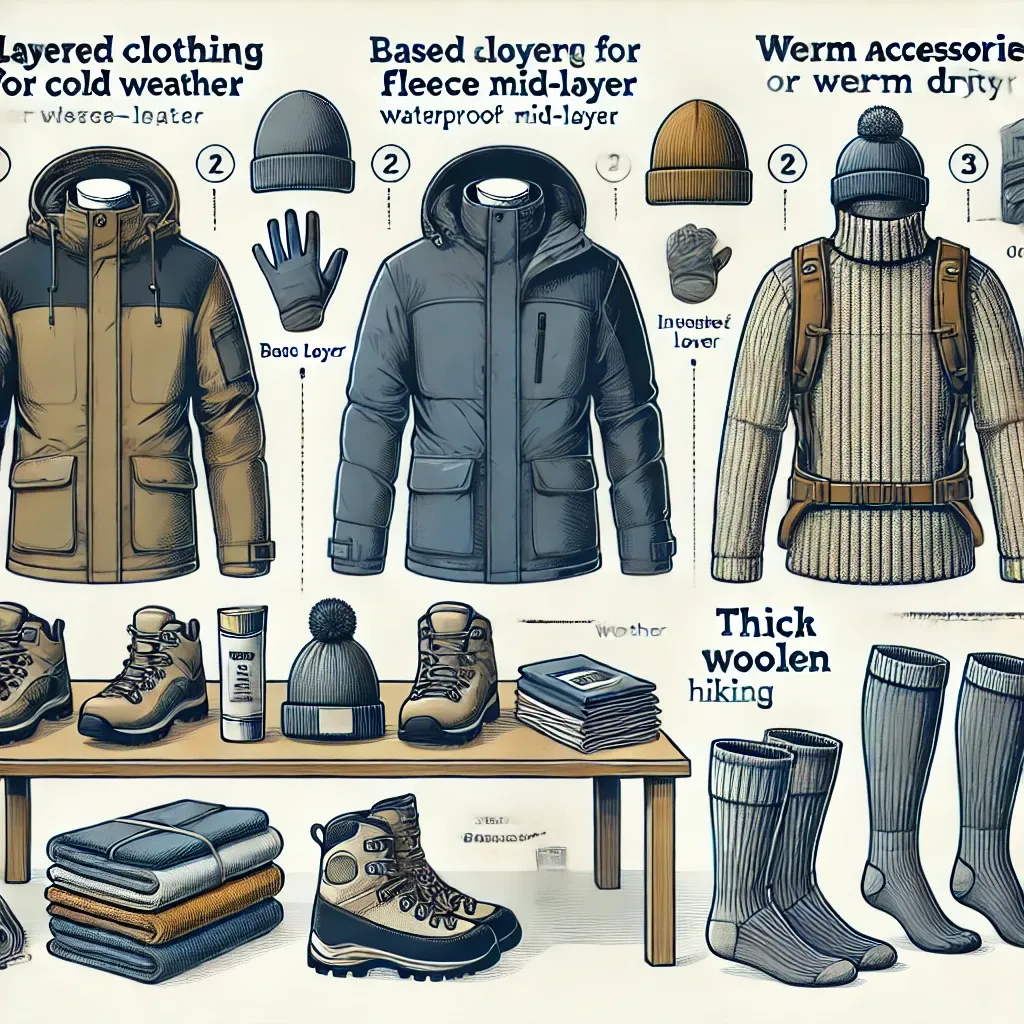 겨울장비-방한소품-방한의류 나열된 모습