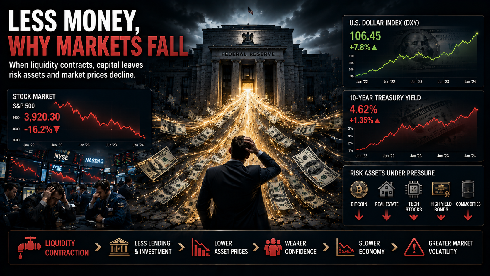 Liquidity contraction causing market declines and pressure on risk assets