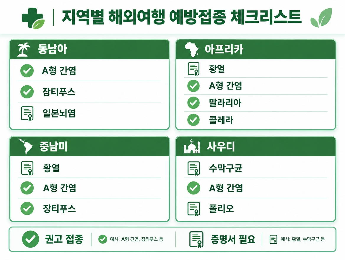 나라별 체크리스트를 보며 여행 지역별로 필요한 접종
