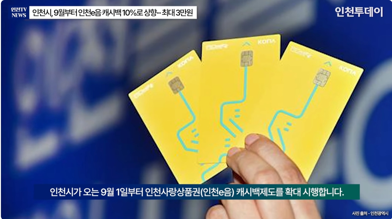 인천 사랑 상품권캐시백10%로 확대 9월부터 강화 옹진 최대 15%혜택