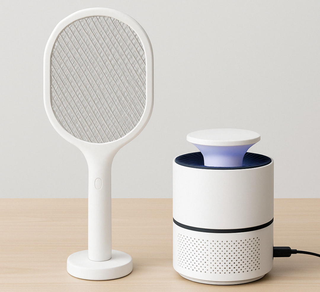 전기 모기채와 충전식 UV 모기 포집기 제품 비교 이미지