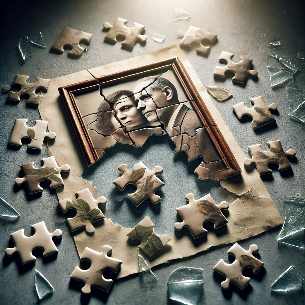 복잡한 상속 문제를 퍼즐 조각으로 비유한 이미지.

추가 설명: 흩어진 퍼즐 조각들이 하나씩 맞춰지는 모습, 문제 해결 과정을 시각적으로 표현