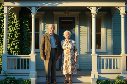 노인이 주택앞에 있는 모습