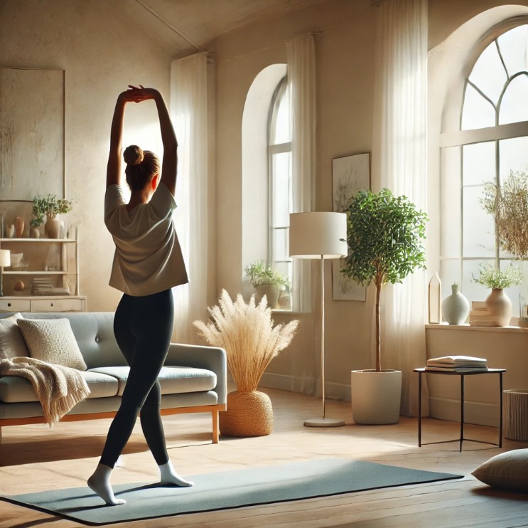 간단한 스트레칭 + 햇빛 노출 (세로토닌 분비로 기분 안정)